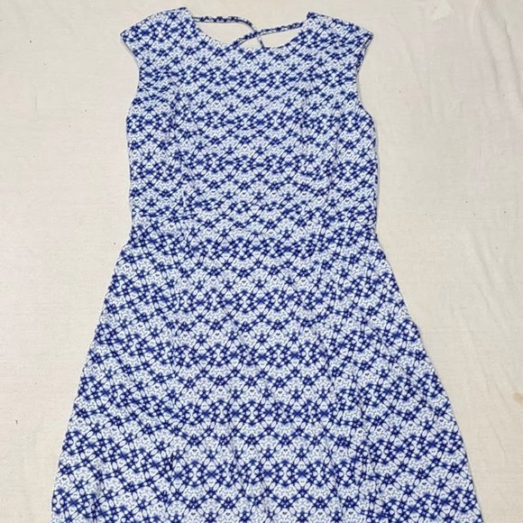 TITLE NINE ATHLETIC BLUE AND WHITE ABSTRACT PRINT, SPORTY SLINKY COOL TECH DRESS - Picture 1 of 8